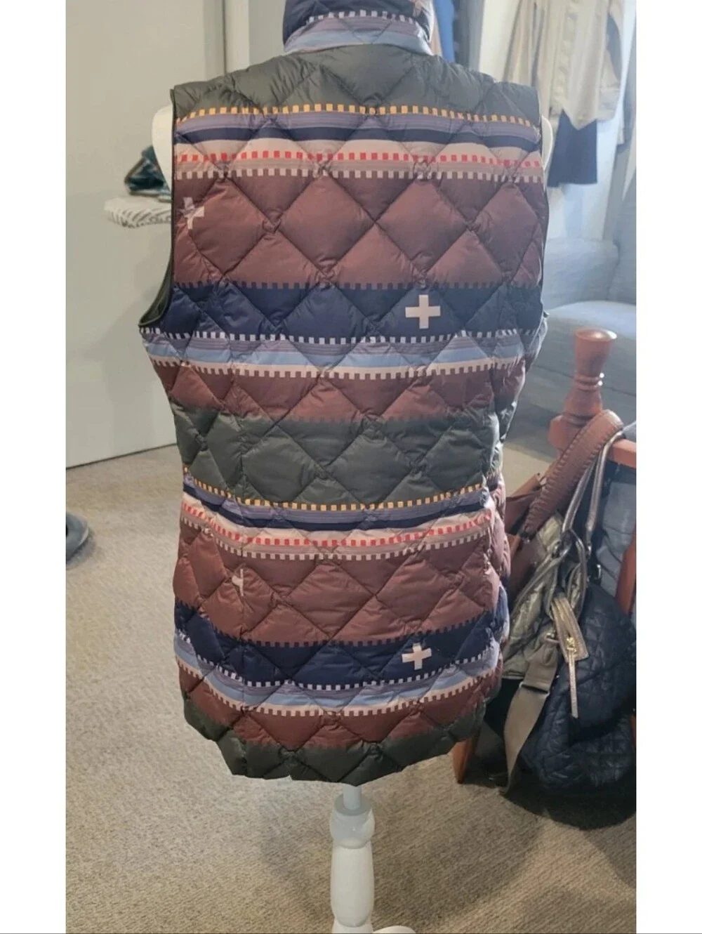 Pendleton Quilted Patterned Vest in Mauve, Navy & Gray
